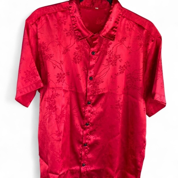 Satin Red Button Up Shirt - Picture 3 of 8